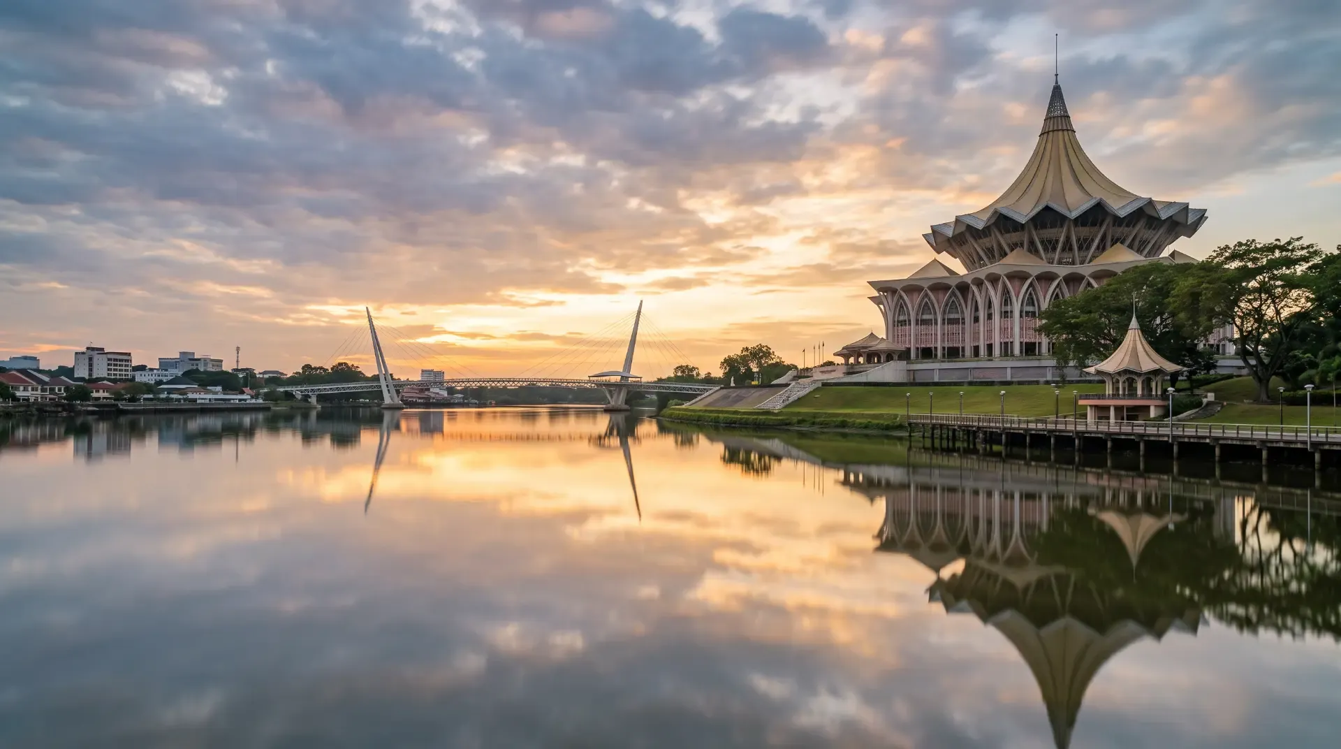Lawyer's office at George Lo & Partners in Kuching, with a window view of the Sarawak State Legislative Assembly building